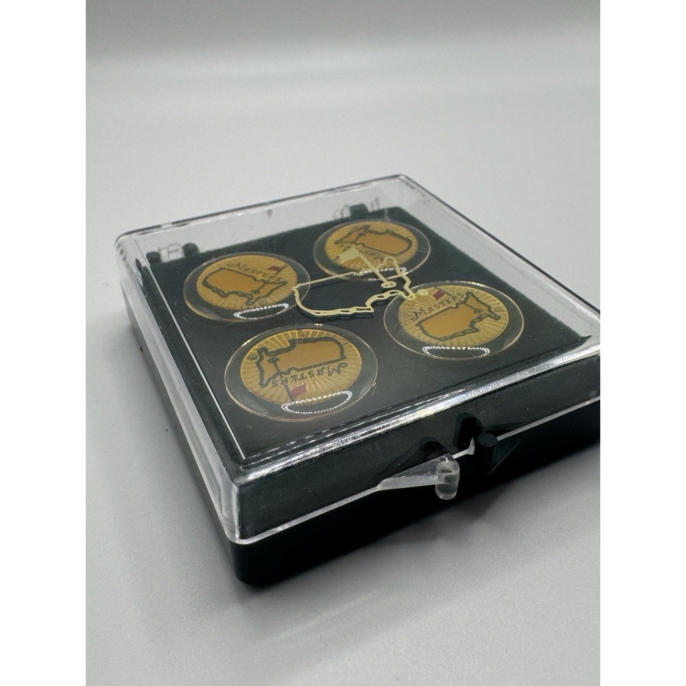 Masters Golf Tournament Shirt Stud Set Enamel Logo Gold Tone Button Studs Case - Picture 2 of 3